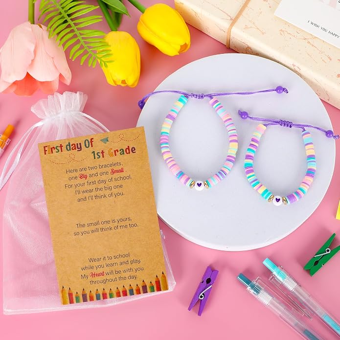 Back to School Supplies, First Day of Kindergarten Bracelet, Back to School Bracelet Mommy and Me, Prek Matching Wish Bracelets Set, Adjustable Bracelet for Boys Girls Gifts Stuff Bulk