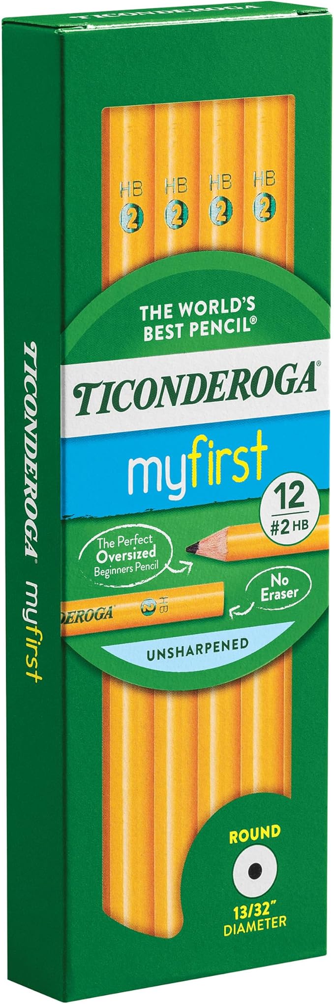 Ticonderoga Beginner Wood-Cased Pencils, 2 HB Soft, Yellow, 12 Count (X13080)