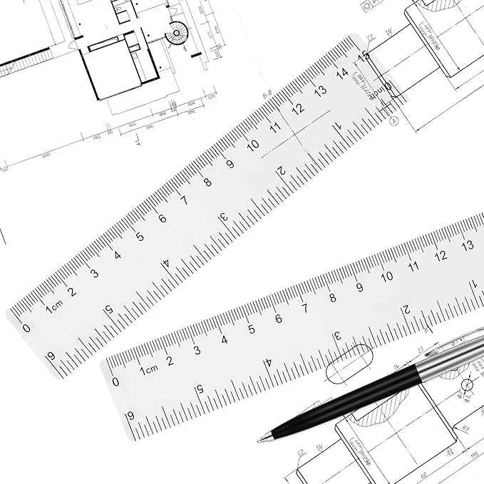 Unjoo Clear Plastic Ruler 6 Inch Straight Rulers, Shatterproof Ruler with Inches and Centimeters for School Classroom, Home, or Office (2pcs)