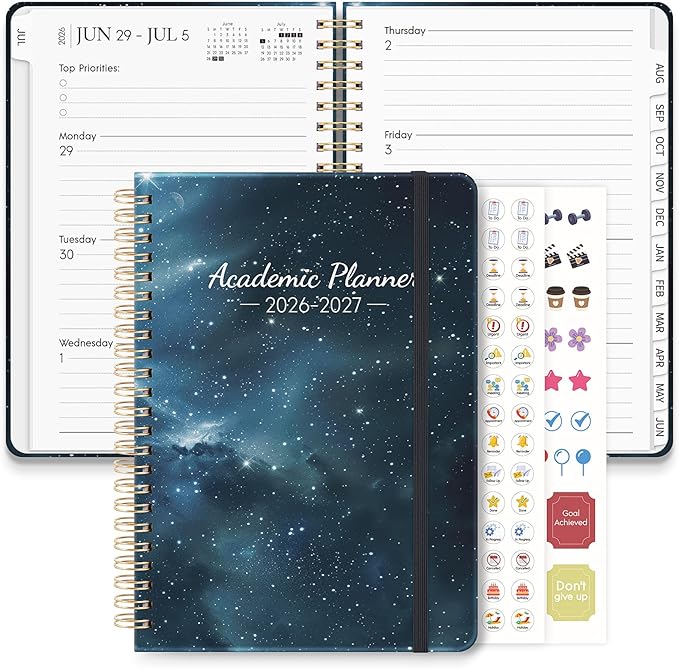 KONVINIT Academic Planner 2026-2027, Blue Daily Planner 2026 with Tabs for Student Teacher, 12 Months 2026-2027 Monthly Planner - July. 2026 to June. 2027, A5 (6.1" x 8.5") Week Planner 2027 for Home, Office, School Supplies, Starry Print