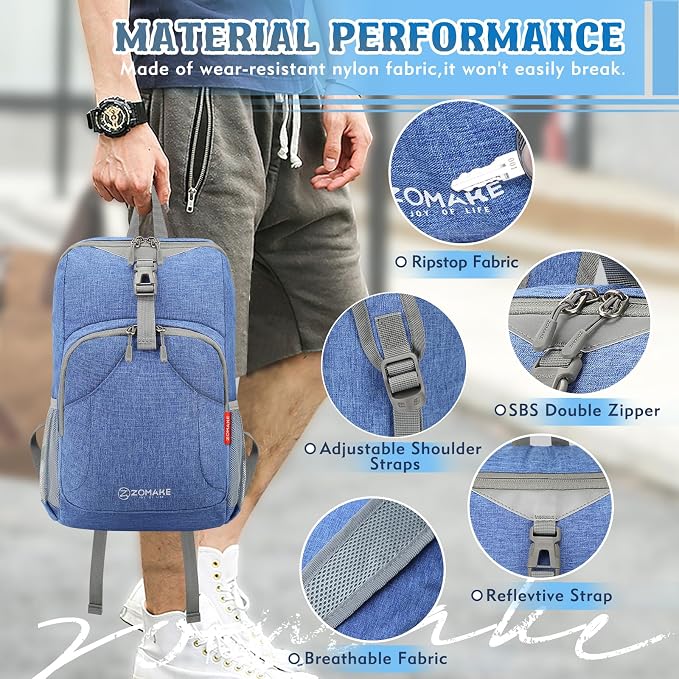ZOMAKE Lightweight Packable Backpack, 10L Small Foldable Daypack for Hiking | Water Resistant Collapsible Backpacks for Women Men, Everyday Carry, Multi Compartment Storage,Adjustable Strap(Dark Blue A4)