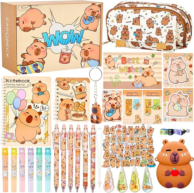 Cute Capybara Stationery Gift Set for Kids,30 Piece Animal Theme School Supplies Kit with Pencil Case,Notebook & Stickers,Practical and Fun for Birthday,Easter& Festivals Gift Girls Boys