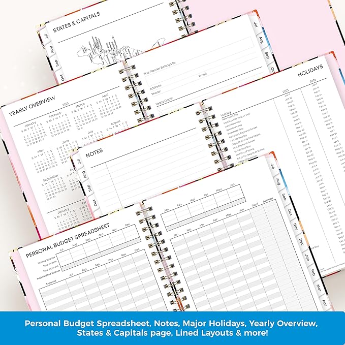 Blue Sky 2025-2026 Weekly and Monthly Academic Year Planner Calendar, July 2025 - June 2026, 5" x 8", Hard Cover, Wirebound, Storage Pocket, Laminated Tabs, Stickers, Pop Garden