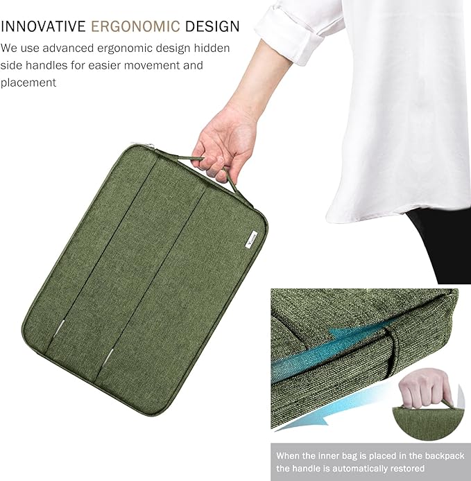 Voova 13 13.6 Inch Laptop Sleeve Case Compatible with MacBook Air 13 M1/M2/M3/M4 2020-2025, MacBook Pro 13/14, IPad Air/Pro 13, Waterproof Slim Computer Bag Cover with Handle, Army Green