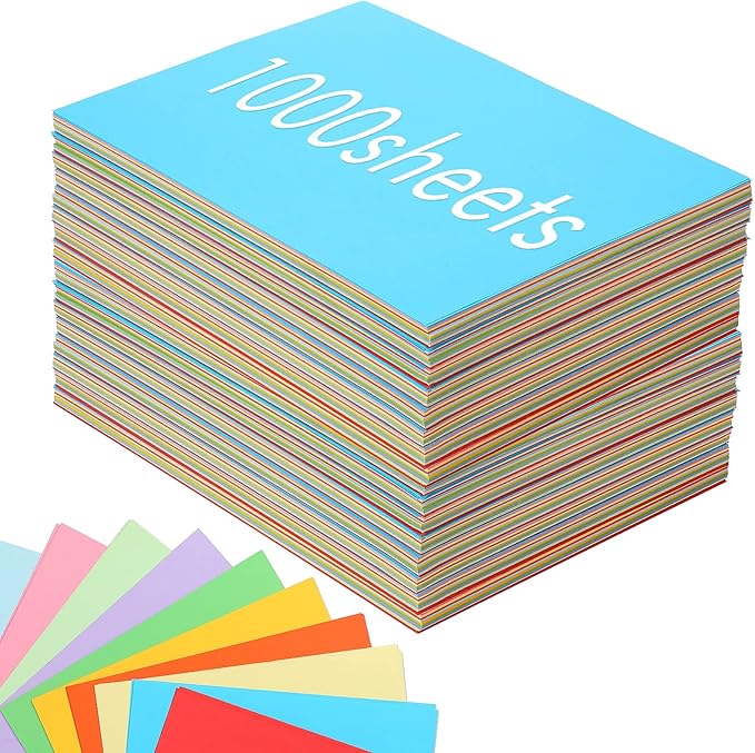 Sherr 1000 Sheets Construction Paper Colored Cardstock A4 9 x 12 10 Assorted Colors Card Stock Heavyweight Printer Paper for DIY Craft Party Supplies Decoration(Rainbow Color)
