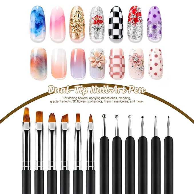 Artdone Nail Art Brushes and Dotting Tools Kit 11PCS Gel Polish Liner Design Pens for Nail Decorations Supplies Drawing and Nail Paint Brushes Small Detail Accessories Brushes