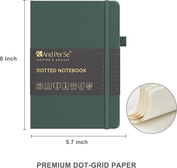 &And Per Se Dotted Journaling Kit – Journal Kit with Dotted Notebook, Stencils, Stickers, Washi Tapes & Colored Pens for Beginners (Green)
