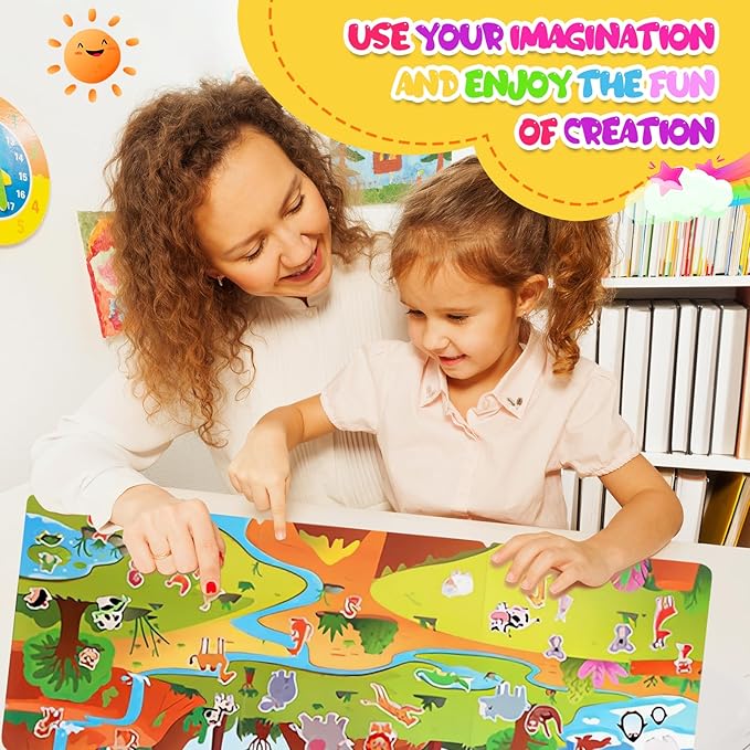 Jelly Sticker Books for Kids 2-4,5 Set Reusable Sticker Activity Books for Toddler 1-3, Travel Toys for 2+ Boy Girl (6 Set - Animals+Vehicles+Ocean Animals+Sports+Kitchen Fun+Horse Riding)