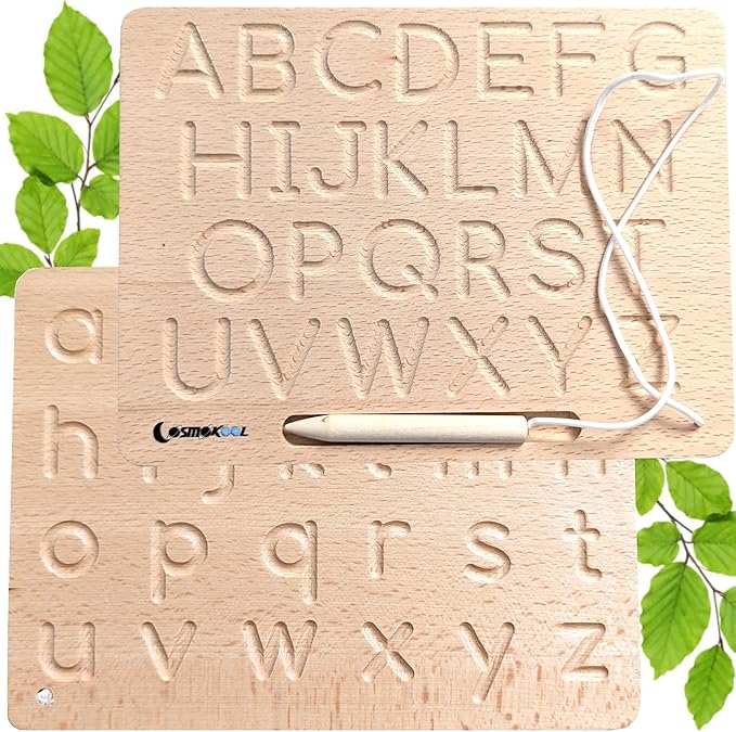 Montessori Pre Writing | Numbers | Print | Cursive | Alphabet Tracing Board with Wooden Pen