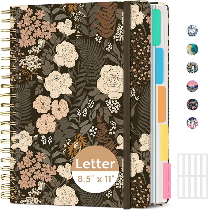 ZOTIA Large Spiral Notebooks for Work 5 Subject with Removable Dividers