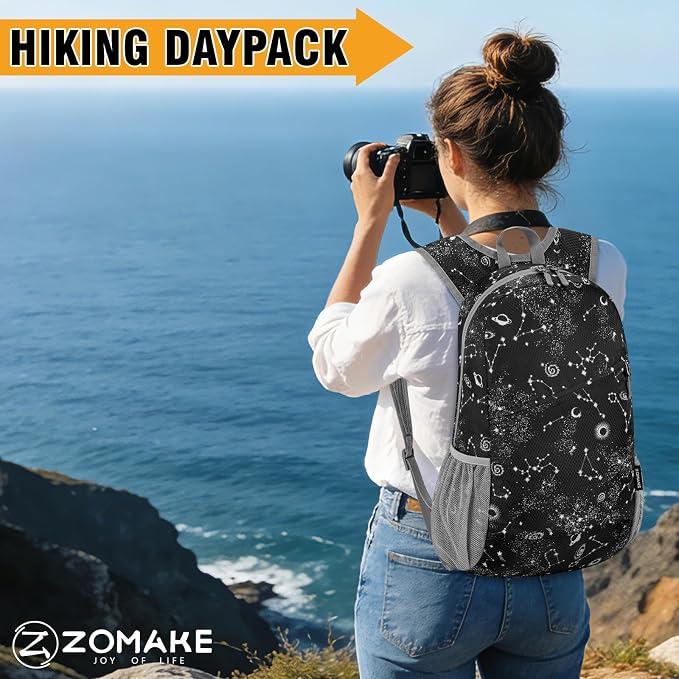 ZOMAKE Lightweight Packable Backpack 20L, Foldable Small Daypack for Hiking | Water Resistant Backpacks Day Bag for Travel Outdoor Camping Sport, Everyday Carry, Multi Compartment Storage(Star Print)