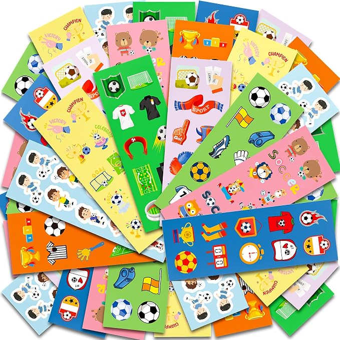 Soccer Party Favors, 400Pcs Soccer Stickers for Boys Girls Kids Teens | 40Sheets with 400 Vinyl Waterproof Soccer Stickers, Football Games Crafts Activities Goodie Bag Stuffers Gifts for Kids Teens