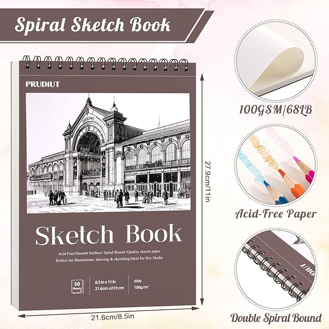 4 Pack Sketch Book 8.5×11 inch, Spiral Bound Sketch Pad 50 Sheets (68lb/100gsm), Acid-Free Sketchbook for Drawing Painting Sketching, Art Paper Drawing Supplies for Adults Artists Ideal Gifts