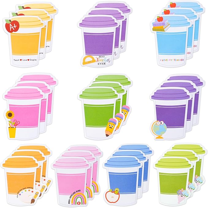 Xqumoi 30 Pack Teacher Sticky Notes - Funny Coffee Cup Self Sticky Notepads Writing Memo Pads for Teacher Appreciation Back to School Office Supplies Coffee Lover Gift Party Favors Goodies Bag Fillers