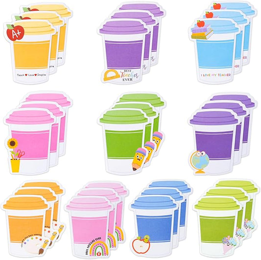 Xqumoi 30 Pack Teacher Sticky Notes - Funny Coffee Cup Self Sticky Notepads Writing Memo Pads for Teacher Appreciation Back to School Office Supplies Coffee Lover Gift Party Favors Goodies Bag Fillers