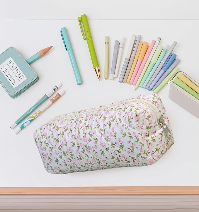Carry bloom Pencil Pouch Cute Pencil Case for Girls Aesthetic Pencil Bag with Zipper Pen Cases School Supplies Makeup Bag