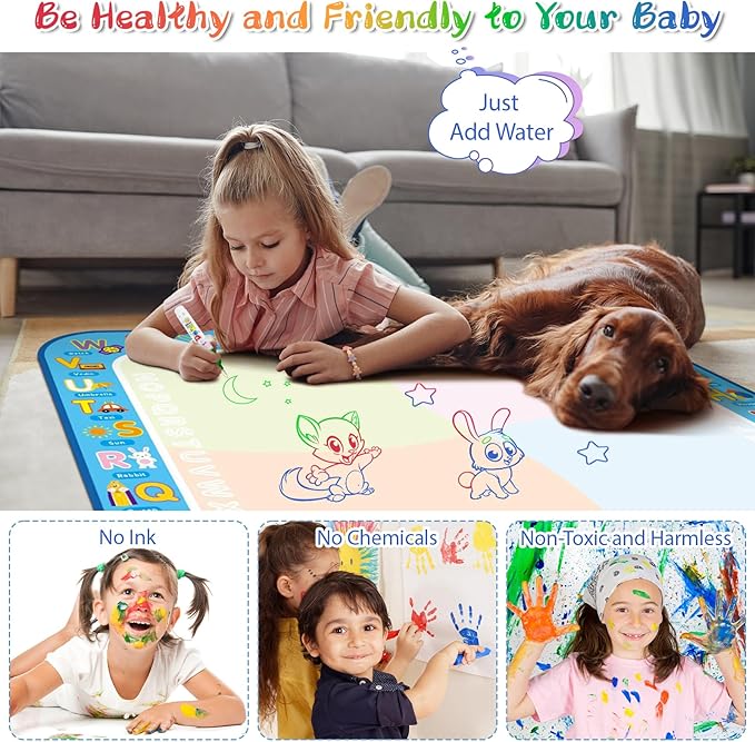 BlissfulBlend Water Doodle Mat Kids Mess Free Coloring Doodle Mat Educational Toys for 3 4 5 6 7 8 Years Old with Magic Pens Educational Toys Toddler Boys Girls Christmas Birthday Holiday Present