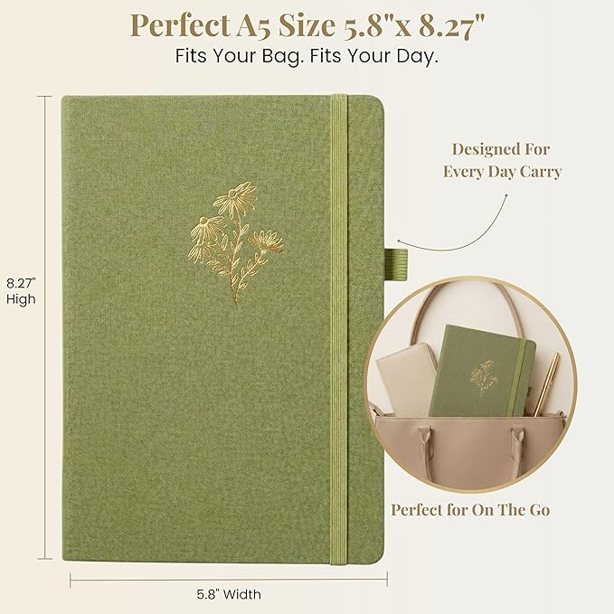 VIVID SCRIBBLES A5 Dotted Notebook with 160gsm Bleed-Proof Paper - Perfect for Bullet Journaling and Creative Planning - 200 Numbered Dot Grid Pages in Sage Green