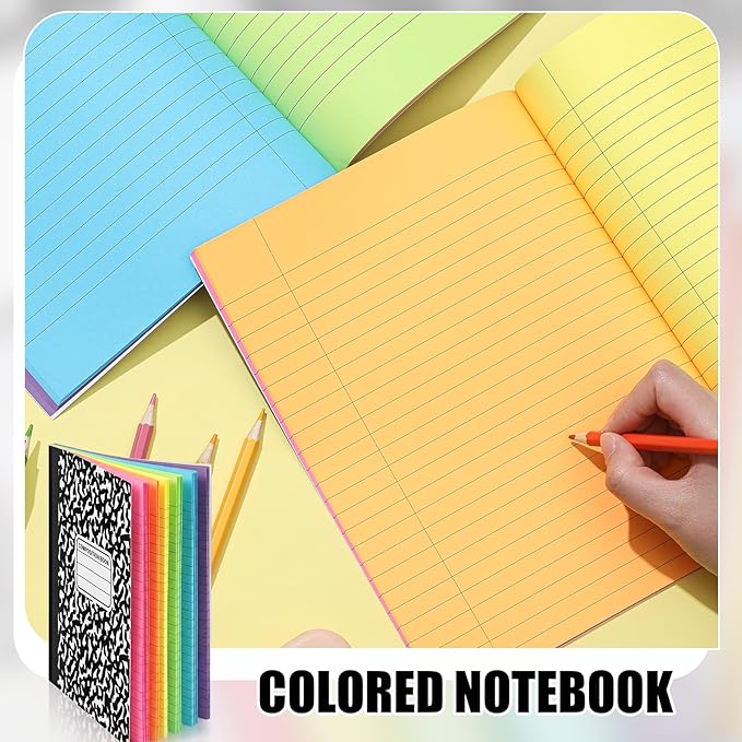 Henoyso 6 Pcs 120 Pages Colored Paper Notebooks 9.75" x 7.5" Rainbow Colors Lined Paper Notebook Wide Ruled Marble Notebooks Journals Bulk for Office School Supplies(Black Classic)