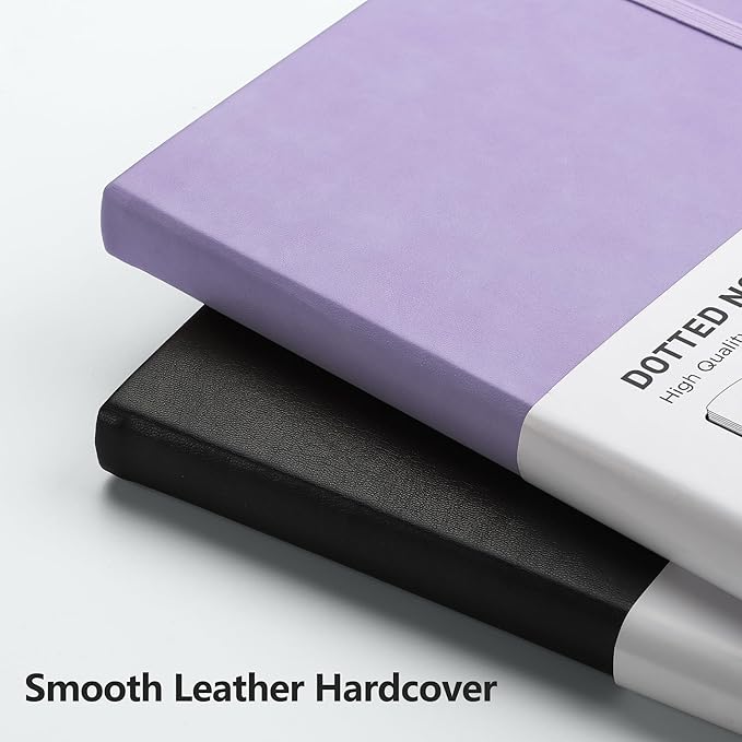 RETTACY Dotted Journal Notebook, 192 Pages, A5 Medium Size (5.7'' x 8.3''), Leather Hardcover, 100 GSM Thick Paper, for Journaling, Planning, Tracking (Purple)