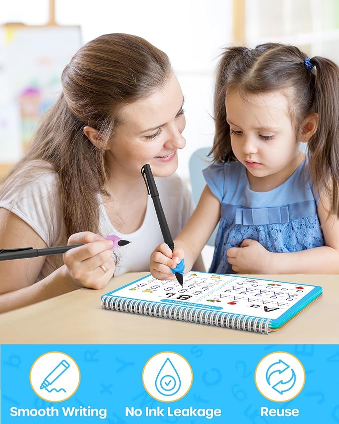 D-FantiX Magic Pens & Refills for Magic Grooved Writing Practice Workbooks, Disappearing Ink Pen for Grooved Handwriting Practice for Kids, Invisible Ink Pen with Pencil Grips for Kids Handwriting