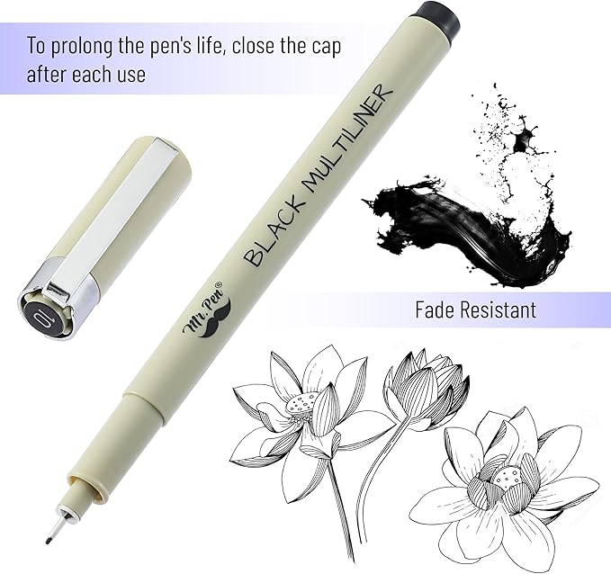 Mr. Pen- 0.25mm Micro Fine Point Pens, 4 Pack, Black Ink, Ultra Fine Point, Waterproof, Acid-Free, No-Smear Quick-Dry Fineliner Pens for Drawing, Sketching, Journaling, Outlines & Everyday Writing