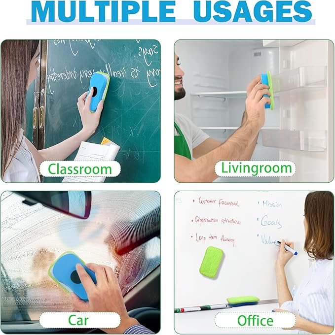 3Pc Chalkboard Eraser - Washable Reusable Microfiber Eraser Cleaning Chalk/Markers/Duster Tool in Home Classroom Office Attached 6 Pcs Microfiber Cloth WP0303