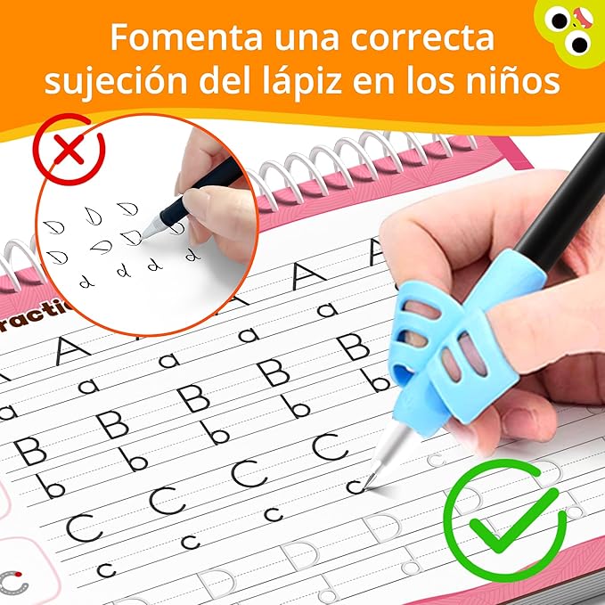 Large Magic Grooved Writing Practice for Kids 3-5 – Spanish Edition | Grooved Writing Books Ages 6-8, Handwriting Practice for Kids 5-7, Preschool Tracing Workbook for Boys & Girls