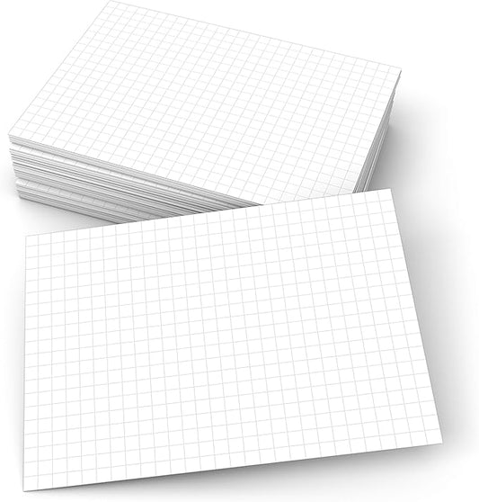 321Done Grid Index Cards (Set of 50) 5x7, Graph-Ruled 0.25 Double-Sided, Thick Cardstock, Made in The USA, White