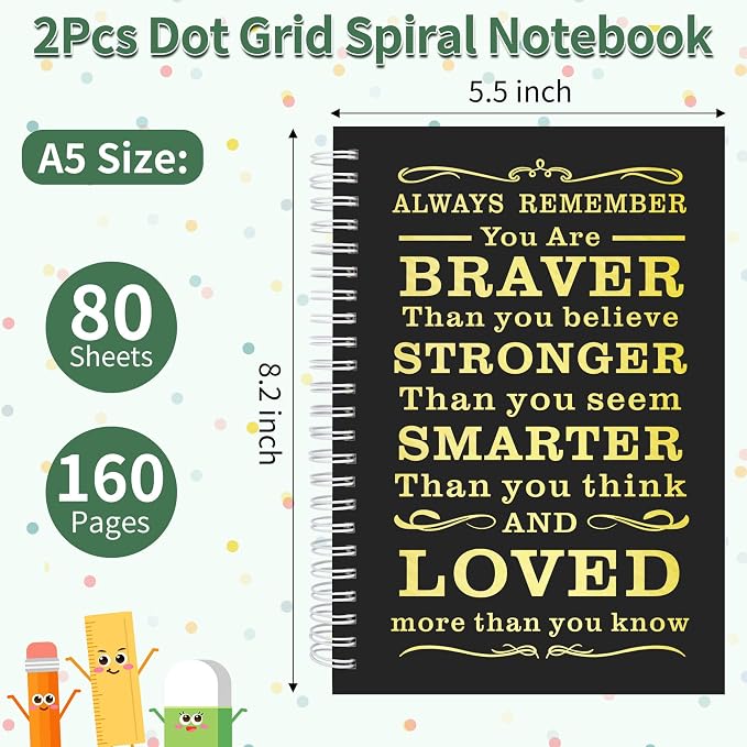 JOHSBYD 2Pcs Spiral Dotted Notebook,Inspirational Gifts A5 Dot Grid