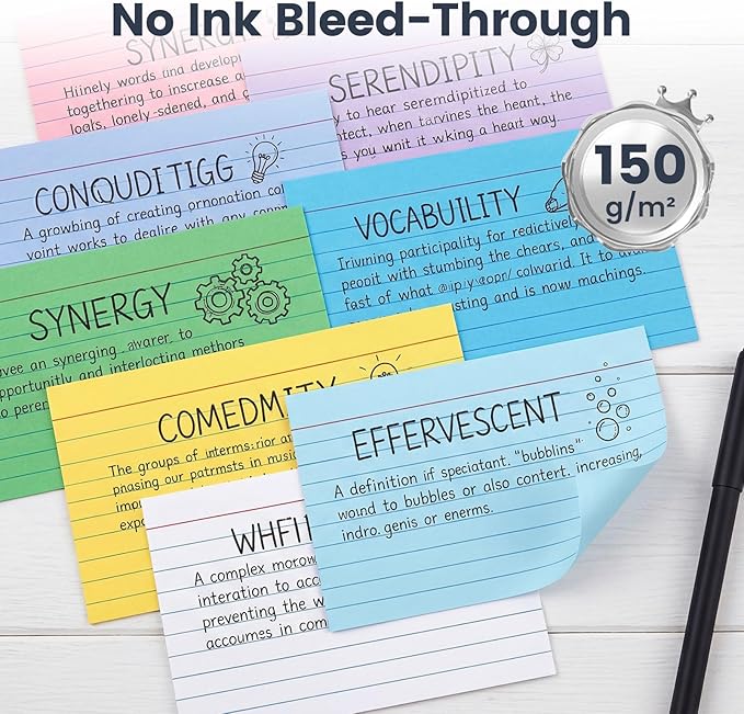 300Count Colored Index Cards 3x5, Ruled & Blank Flash Cards 8 Color Portable Note Taking, School Supplies for Students, Teachers, College, Study Organizing Notes