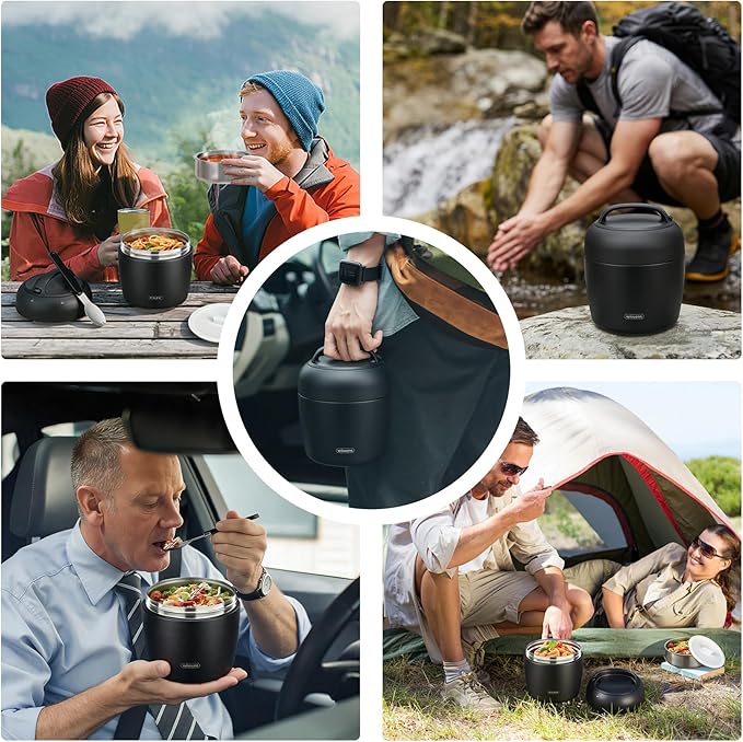 wiwens Thermo Food Jar for Hot Food Adults 32OZ Soup Thermo Lunch Containers Wide Mouth Vacuum Insulated Stainless Steel Leakproof Bento Box with Spoon