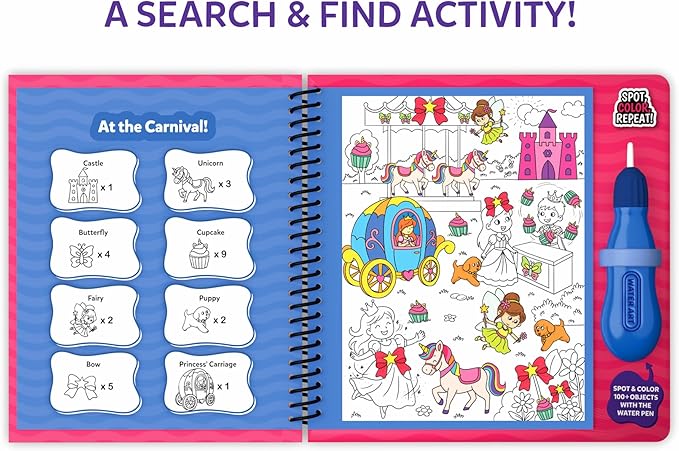 Skillmatics Reusable Search & Find Book – Water Spotter, Mess-Free, Fun Learning Activity, Unicorns & Princesses, Travel Toy, Gifts for Kids Ages 4, 5, 6, 7, 8