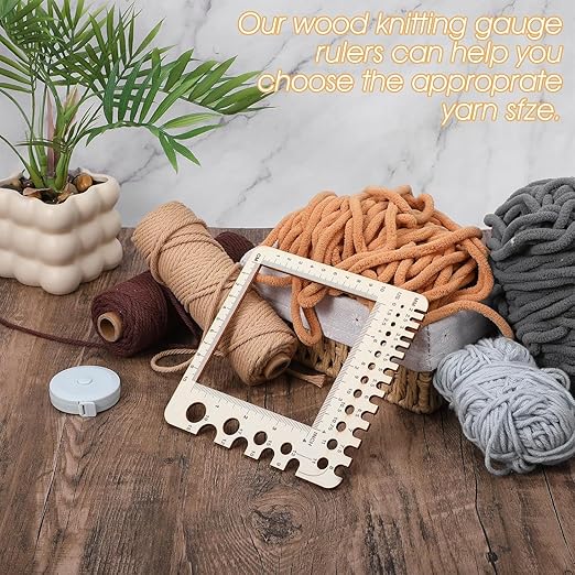 Wooden Rulers, Crochet Stitch Counter Spinner Yarn Measure Needle Gauge Ruler for Knitting Crochet Gauge Measuring Tool Crochet Tools Poplar Square Measuring Tool Multi-Size Holes for Needles