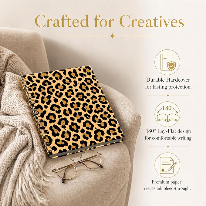 ATJFKIXL Cute Spiral Journal Notebook, A5 120 Page College Ruled Wirebound Notebook, Soft Cover for Students Office Notes and Planning - Brown Leopard Pattern