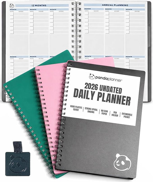Panda Planner 2026 Undated Daily Planner 5.75" x 8.25", Gray