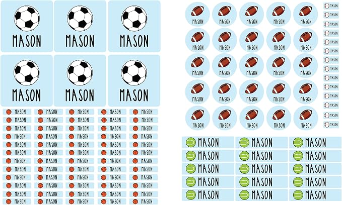 Andaz Press Custom Personalized Waterproof School Name Labels, Sports, 120-Pack, Kids Labels Combo Pack, Customizable Multi-Use Name Stickers for Preschool, Daycare, Supplies, Office, Camping