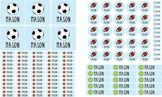 Andaz Press Custom Personalized Waterproof School Name Labels, Sports, 120-Pack, Kids Labels Combo Pack, Customizable Multi-Use Name Stickers for Preschool, Daycare, Supplies, Office, Camping
