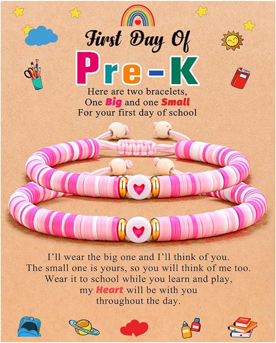 UPROMI First Day of Preschool/Kindergarten/1st Grade/2nd Grade/School Gift, Back to School Bracelet Mommy and Me Dad and Son