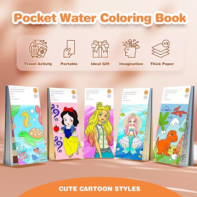 ZHOC Paint with Water Coloring Books for Kids, Pocket Mess Free Watercolor Painting Sets for Kids Ages 3 4 5 6 7 8+, Water Color Paint Set Arts and Crafts Gift for Boys Girls, Oceans
