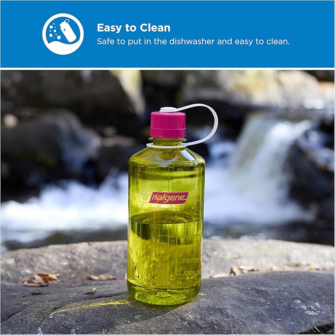 Nalgene 32 oz Narrow Mouth Water Bottle | BPA-Free, Durable & Leak Proof, Lightweight for Hiking & Gym – Thrill & Motion, Endive w/Fuschia Purple