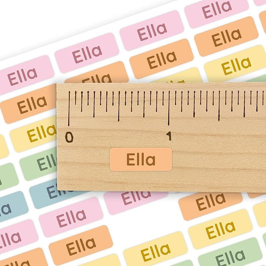 Mini Name Labels (175) - Custom Personalized Name Labels for Labeling Tiny Items, Washer and Dryer-Safe Waterproof Labels for Daycare, Preschool, and School - Pastel Rainbow