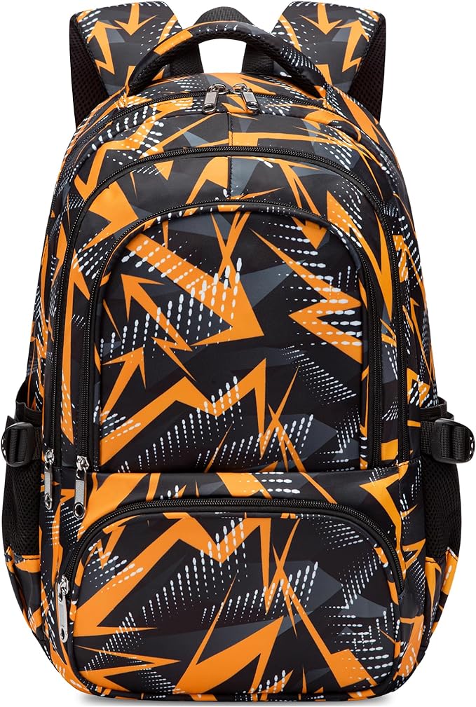 BLUEFAIRY Kids School Backpack for Boys Girls Ages 6-8 8-10 10-12 Elementary Middle School Book Bags with Laptop Compartment Mochilas Escolares para Niños Niñas de 8 10 12 Años (Orange, Geometric)
