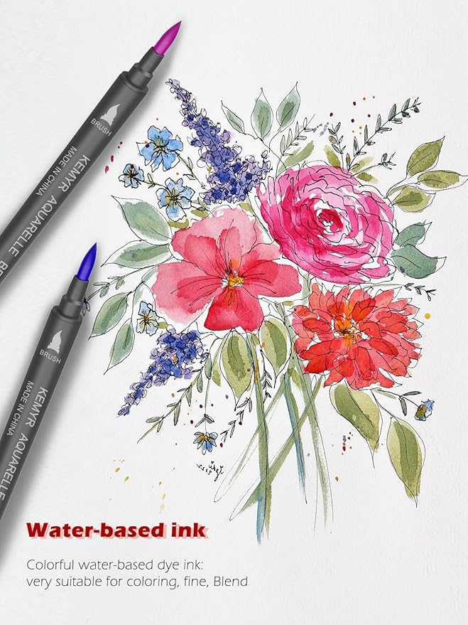 KEMYR Markers for Adult Coloring Books: 80 Color Dual Tip Fine & Brush Pens Water-Based Coloring Marker for Adults Drawing Sketching Bullet Journal Writing Lettering No bleeding
