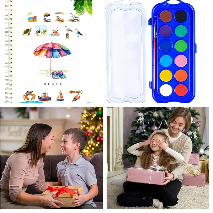 24 Colors Watercolor Book with Paint，Beginner Watercolor Workbook Kit, Watercolors Workbook (Single Coastal Book)