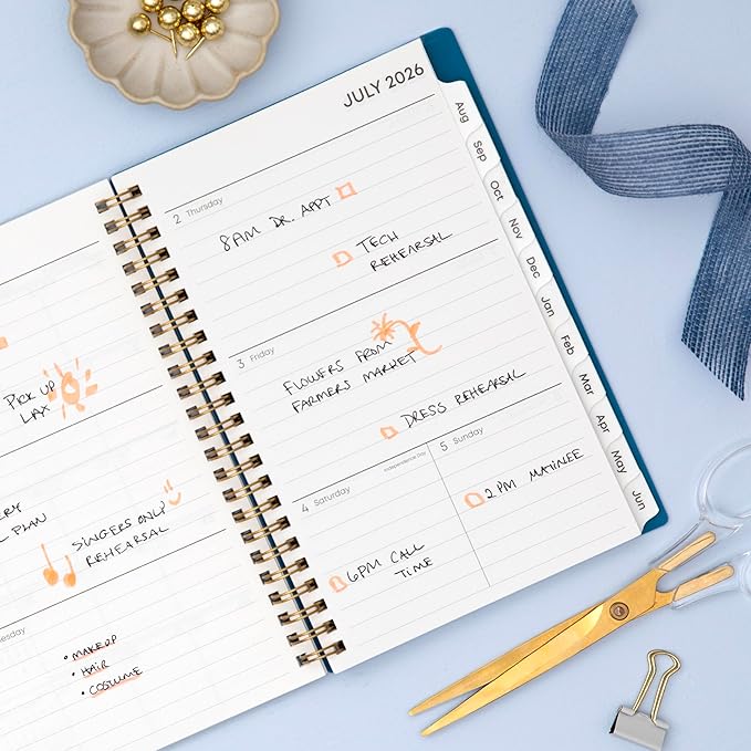 Blue Sky 2026-2027 Weekly and Monthly Academic Year Planner Calendar, July 2026 - June 2027, 5" x 8", Flexible Cover, Wirebound, Laminated Tabs, Bakah Blue