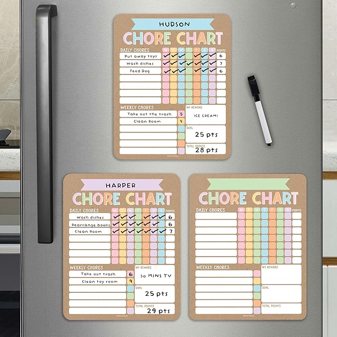 Hadley Designs Magnetic Chore Chart for Kids Multiple Kids – Dry Erase Chores Chart for Adults and Teens, Responsibility Task List for Family, Fridge Task Board Tracker at Home, Kraft Chore Board
