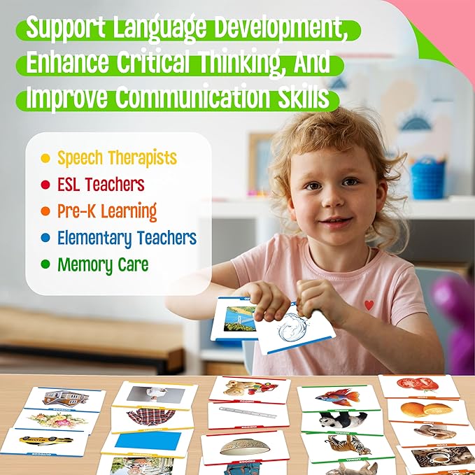 300 Noun Picture-Word Cards, Picture Flashcards Language Builder Visual Aid Speech Development Tool for Autism, ESL Teaching Materials for Adults, Non-Verbal Children Vocabulary Builder for Toddlers