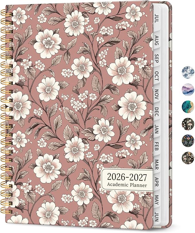 Planner 2026-2027, Academic Monthly and Weekly Calendar Planner for Women, July 2026 - June 2027, Hardcover Pretty Agenda Planner Book with Tabs, Spiral Daily Organizer for School Office Home Supplies, 6.3" x 8.5" - Blush Petals