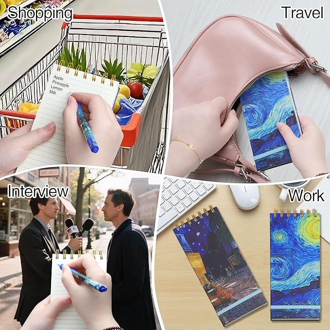 3 Pack Top Spiral Notepad Reporters Notebook Thick Superhard Cover Top Bound Spiral Notebook Van Gogh Gifts Grocery List Notepad Steno Notebooks 8.8x3.75 In 3x200 Pages 100GMS To Do List